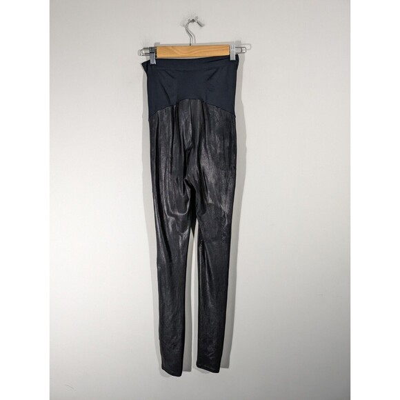 SPANX Leggings Women Small Maternity Black Faux Leather Full Panel - Picture 2 of 10